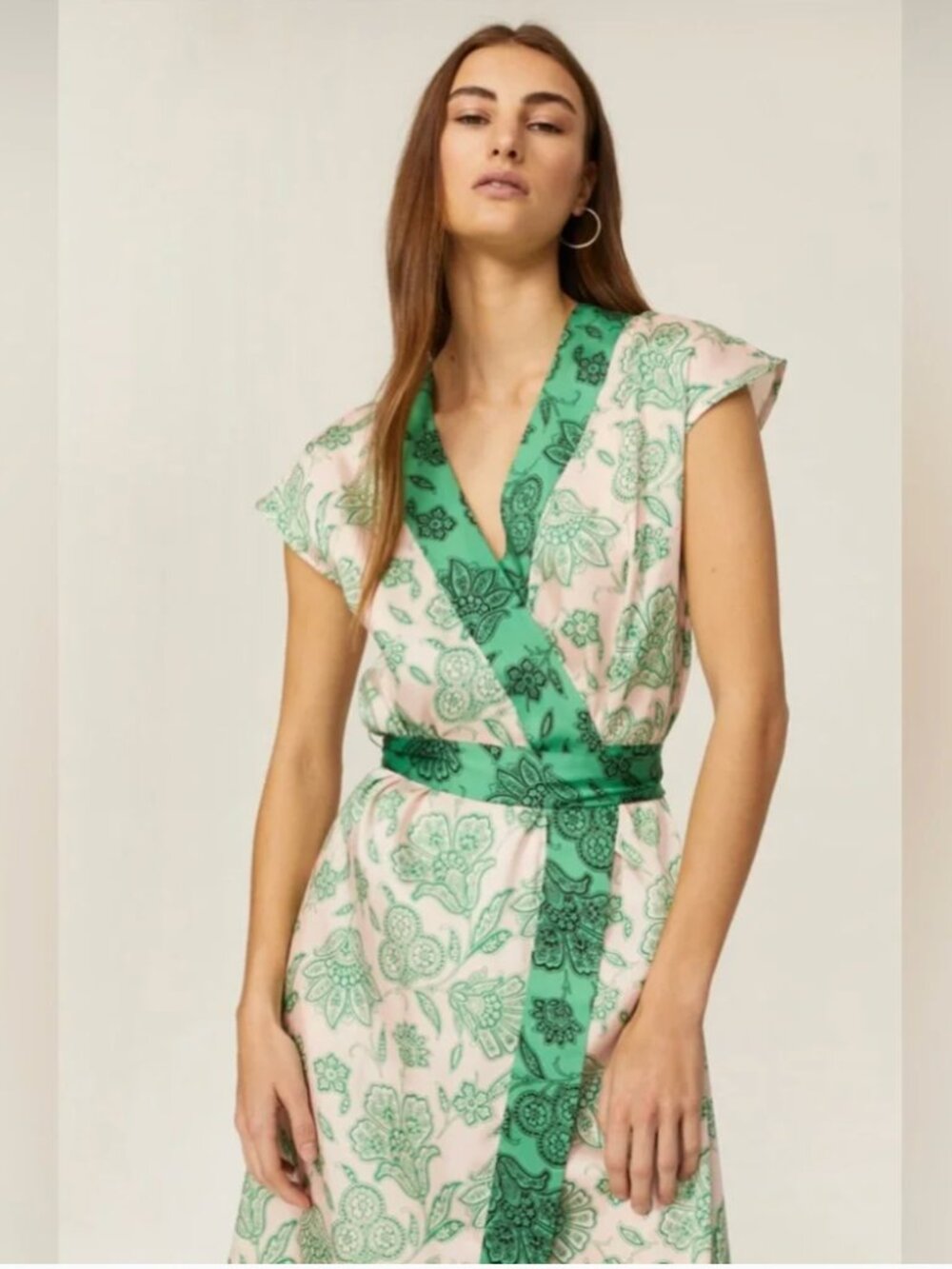 Saunders Collective Yuni Wrap Paisley Midi Dress- Pink and Green